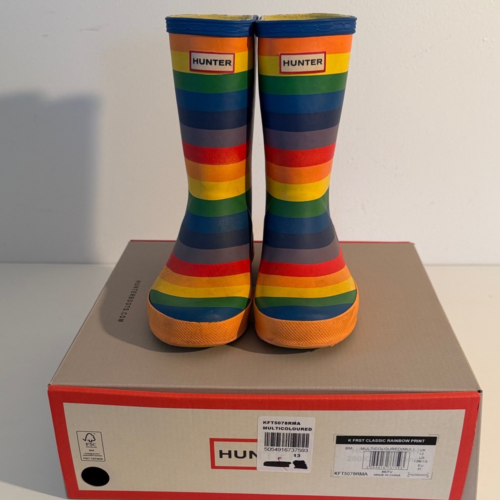 Hunter Kids' Multicolor Striped Boots - Girls Sz 1. Include Sherpa Lining.